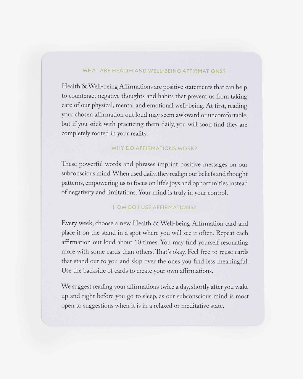 Mindful Affirmations Cards: Health & Wellbeing- Journal