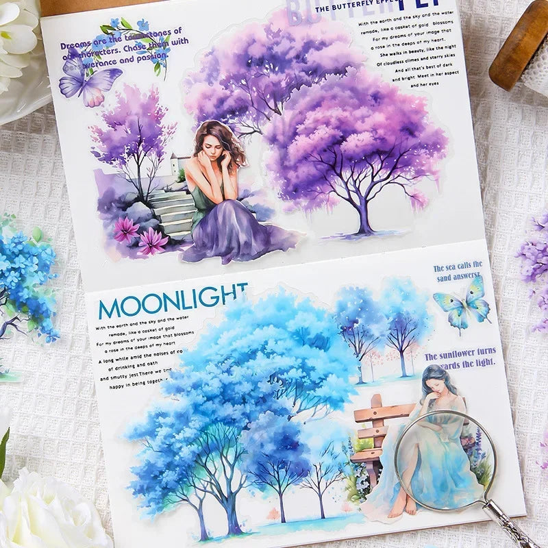 Colorful Tree Theme Stickers for Scrapbook and DIY Decor | 10 Sheets