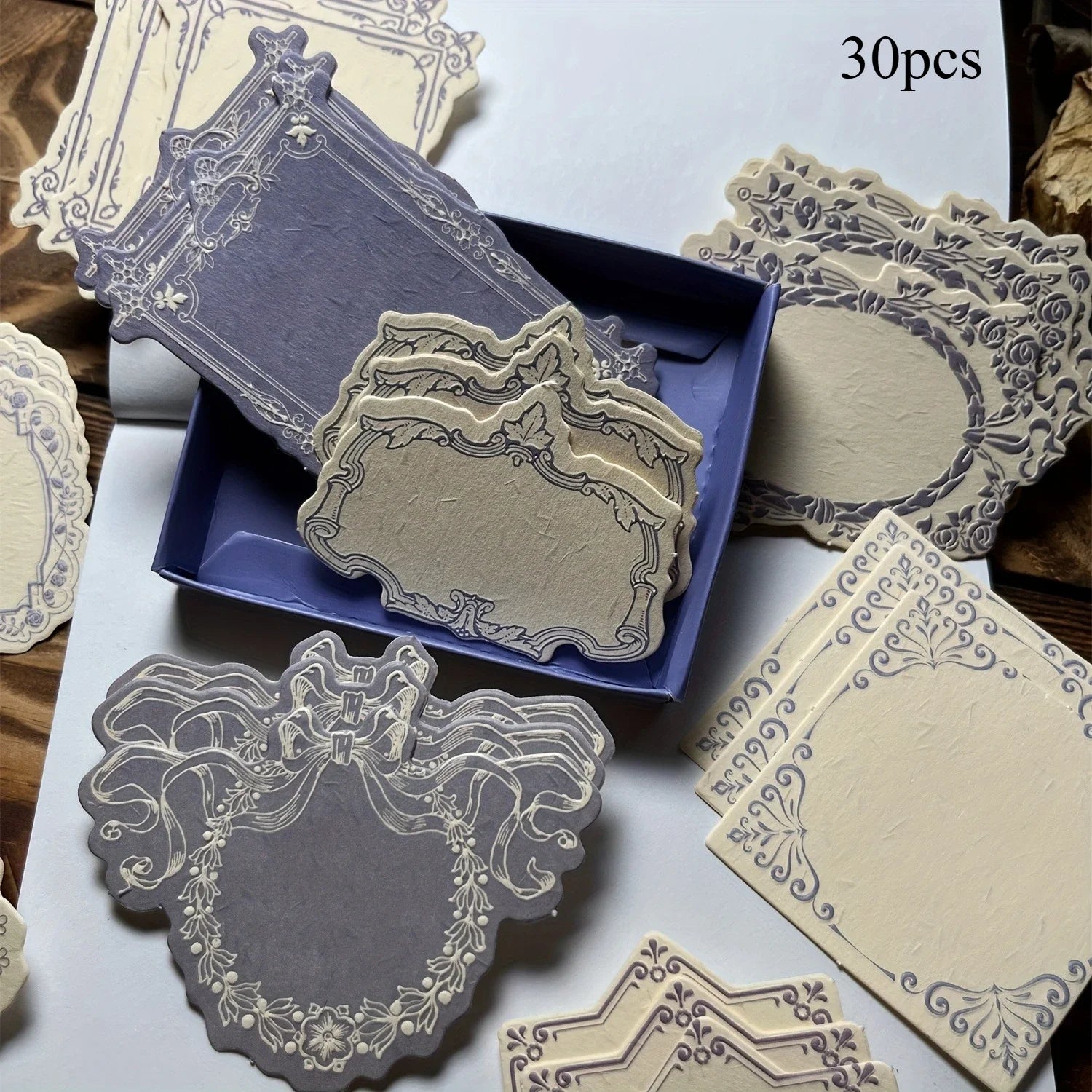 Vintage Boxed Sticky Notes Paper | Embossed Journaling Decorative Paper Set