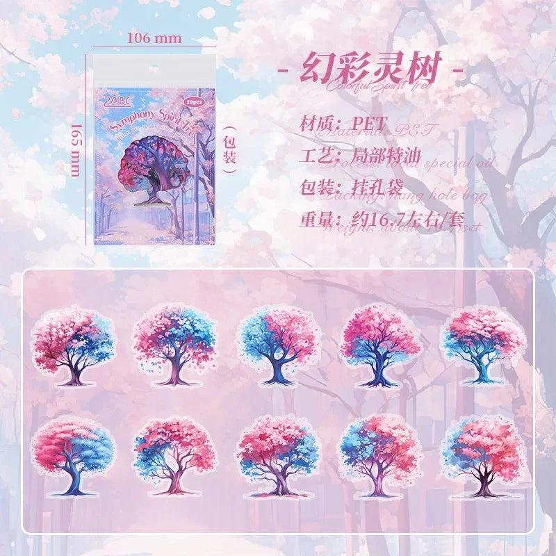 Colorful Tree Theme Stickers for Scrapbook and DIY Decor | 10 Sheets