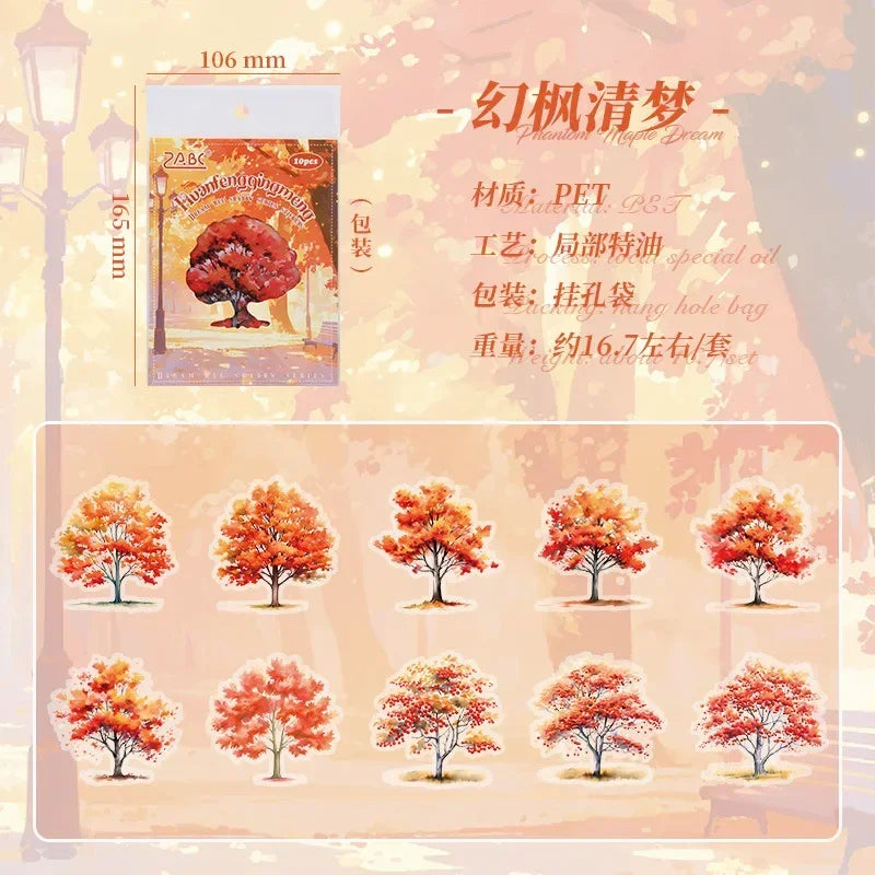Colorful Tree Theme Stickers for Scrapbook and DIY Decor | 10 Sheets