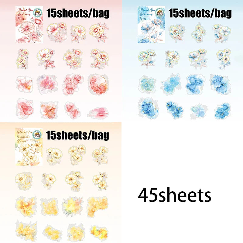 45pcs Floral Foil Stamping Stickers | DIY Scrapbook Decor