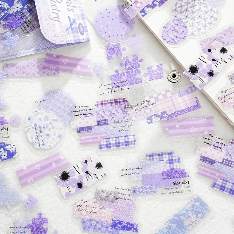 Fragmented Verse Patchwork Fabric PET Sticker Pack | 120pcs DIY Craft Stickers
