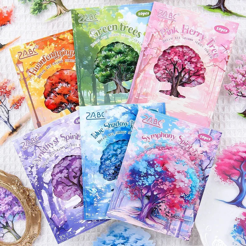Colorful Tree Theme Stickers for Scrapbook and DIY Decor | 10 Sheets