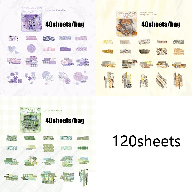 Fragmented Verse Patchwork Fabric PET Sticker Pack | 120pcs DIY Craft Stickers