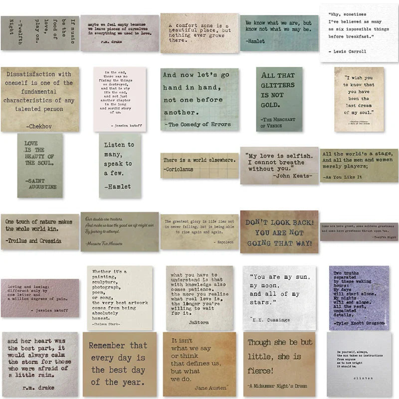50PCS Retro Typewriter Style Motivational Quotes Stickers | Inspirational Vintage Journaling Decals