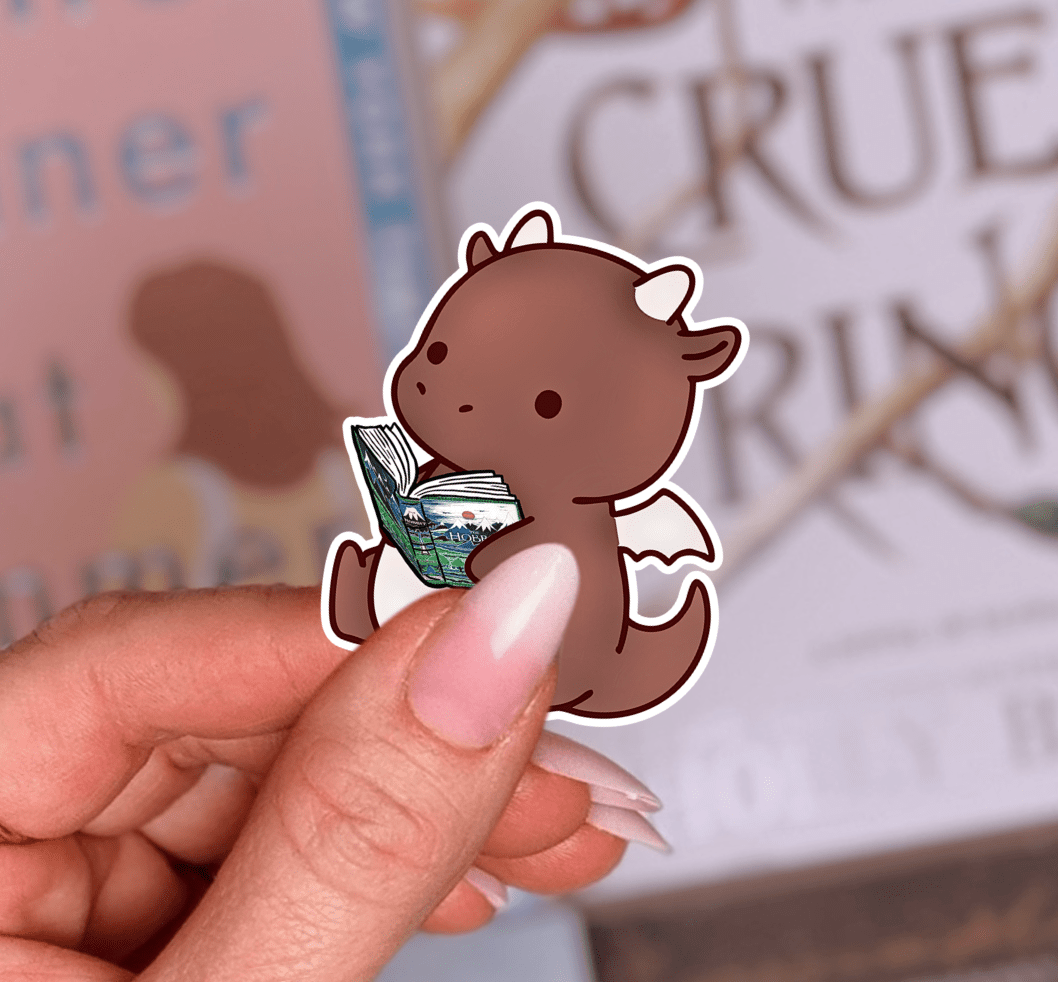 "Dragon Reading a Book"-Sticker