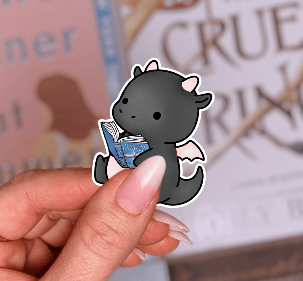 "Dragon Reading a Book"-Sticker