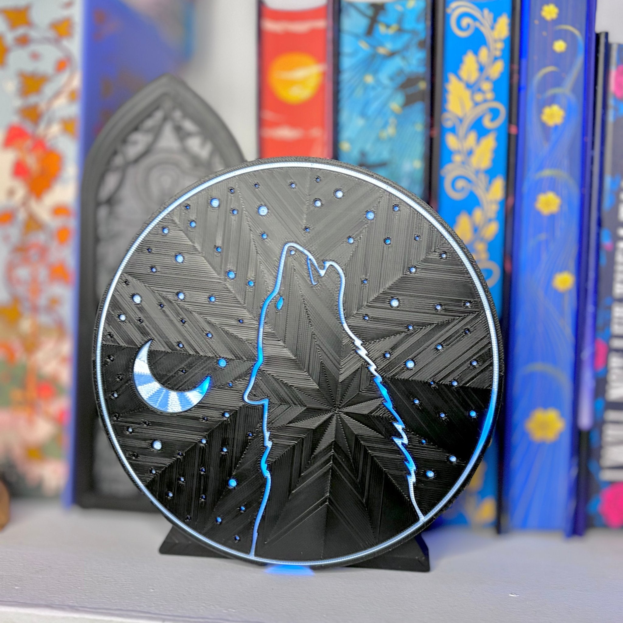 "Wolf Moon and Stars"- Bookshelf Decor