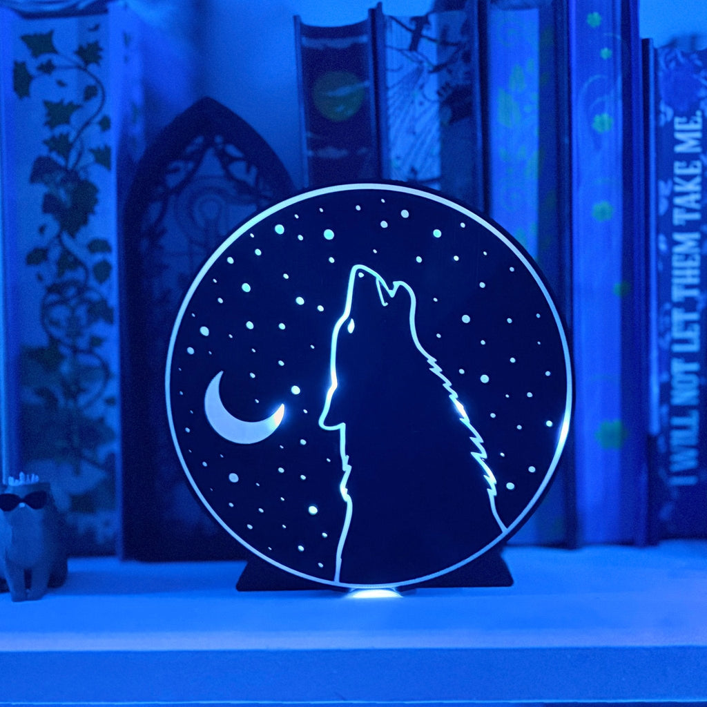 "Wolf Moon and Stars"- Bookshelf Decor