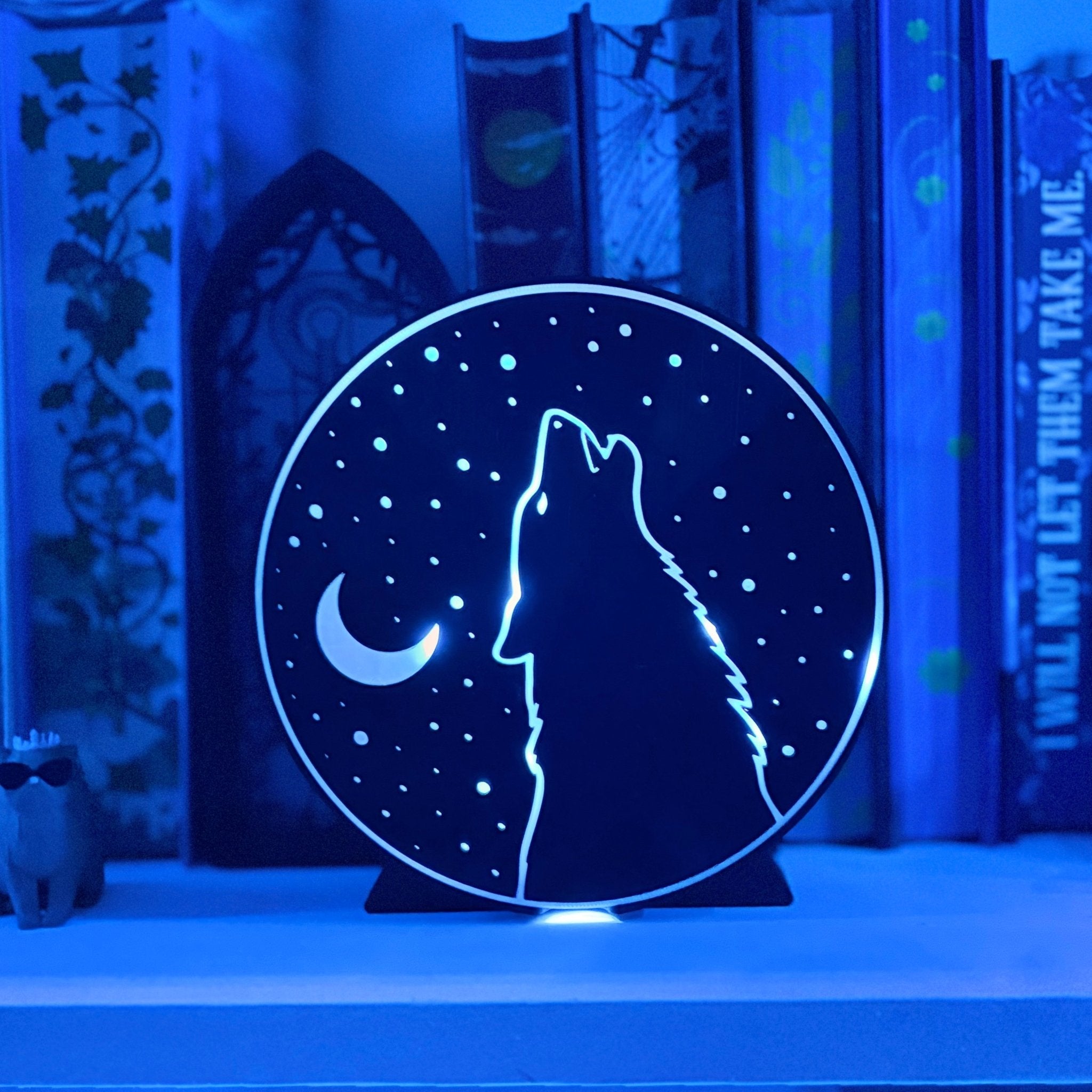 "Wolf Moon and Stars"- Bookshelf Decor