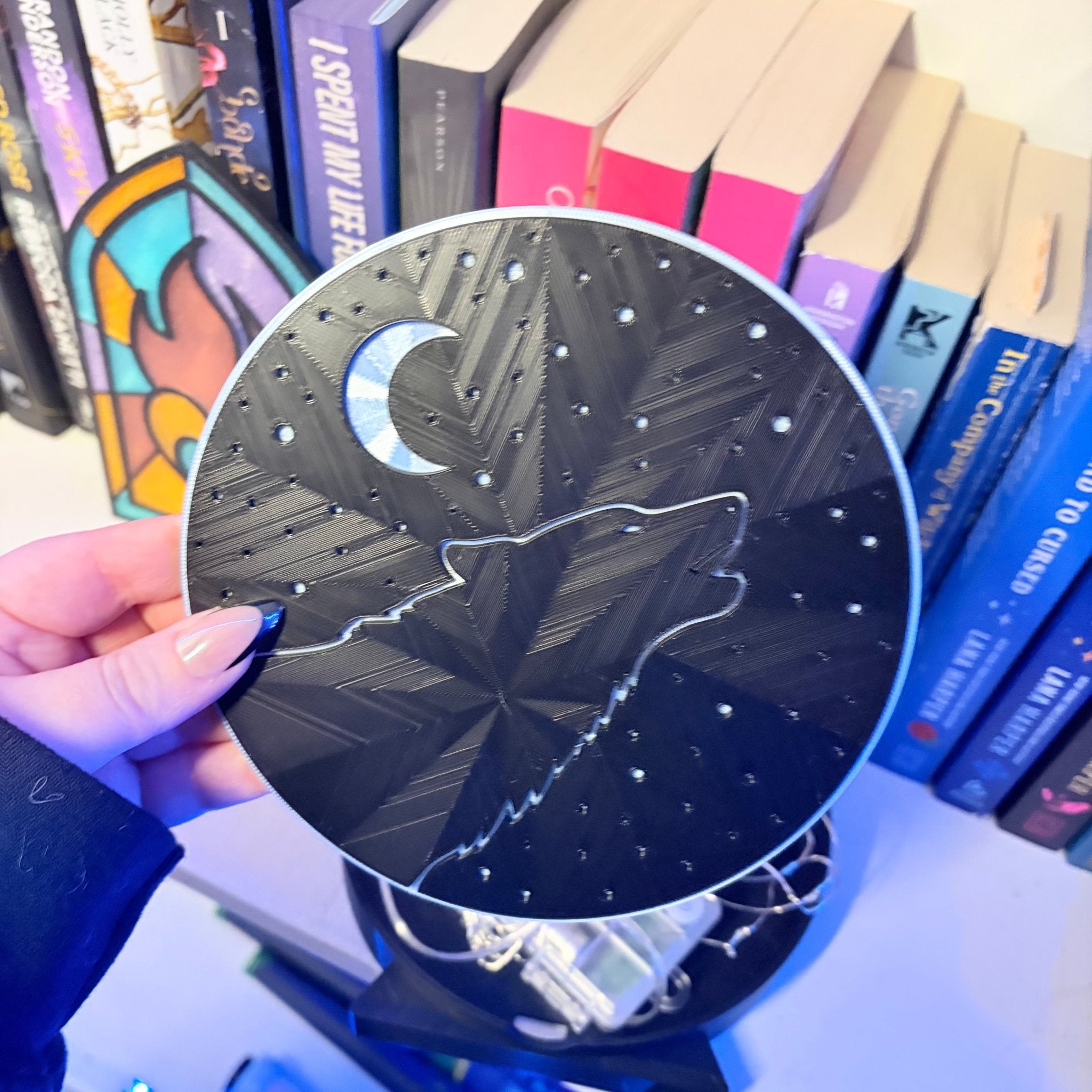 "Wolf Moon and Stars"- Bookshelf Decor