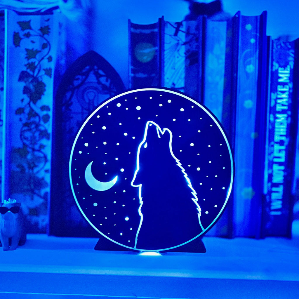 "Wolf Moon and Stars"- Bookshelf Decor