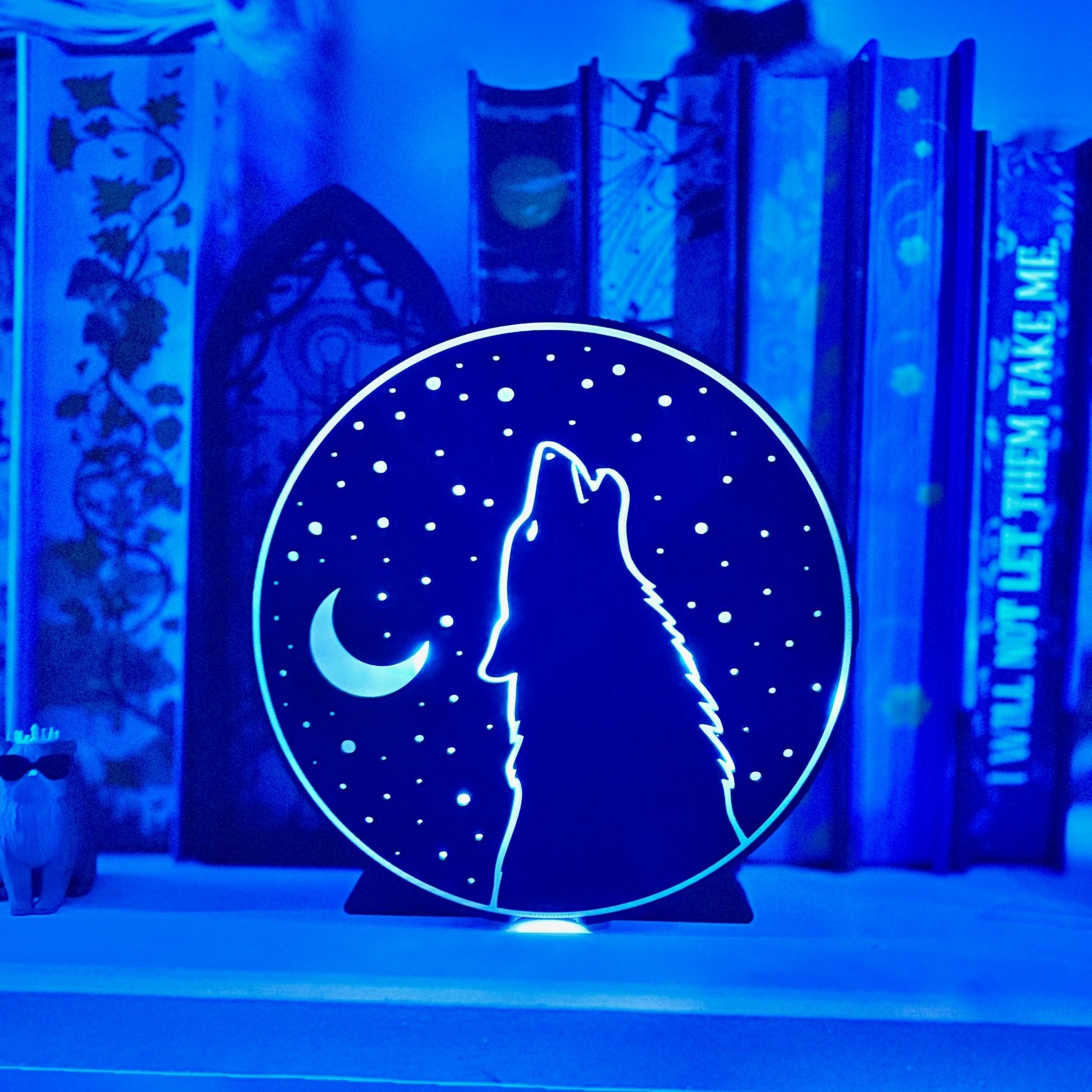 "Wolf Moon and Stars"- Bookshelf Decor